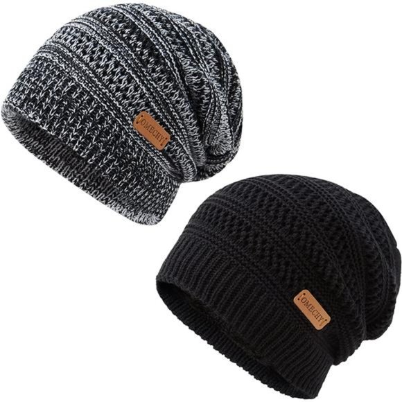 OMECHY Beanie for Men Women Winter Knit Warm Hat Stretch Plain Cuff Toboggan Cap main image 5